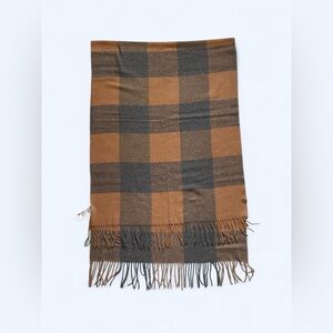 Roots brown plaid wool blend scarf